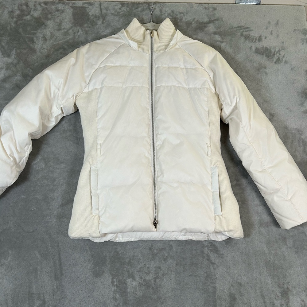 Bebe sport white down filled puffer jacket with rabbit fur lined removable hood - Picture 14 of 16